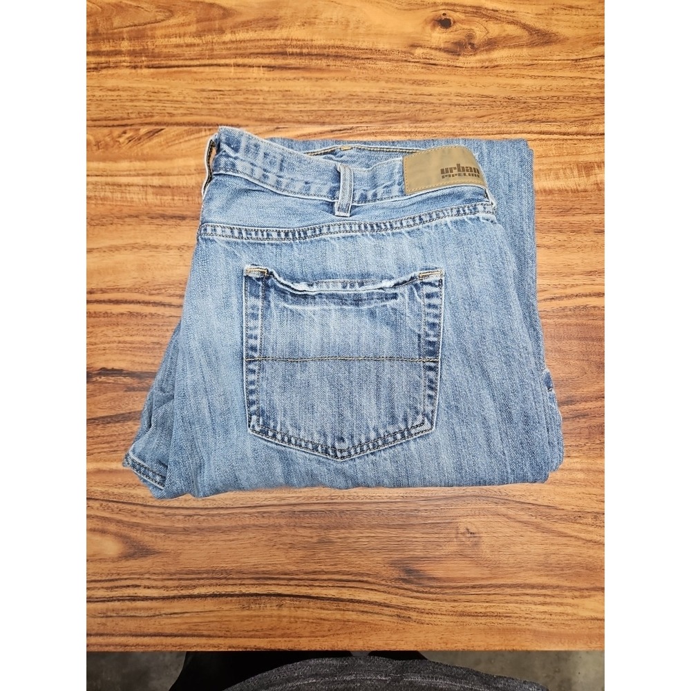 Urban Pipeline Loose Straight Denim Blue Jeans Mens Sz 38/30 Distressed Rocker